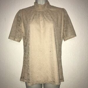 2/$20 Shannon Ford Mock Neck Short Sleeve Lace Top M